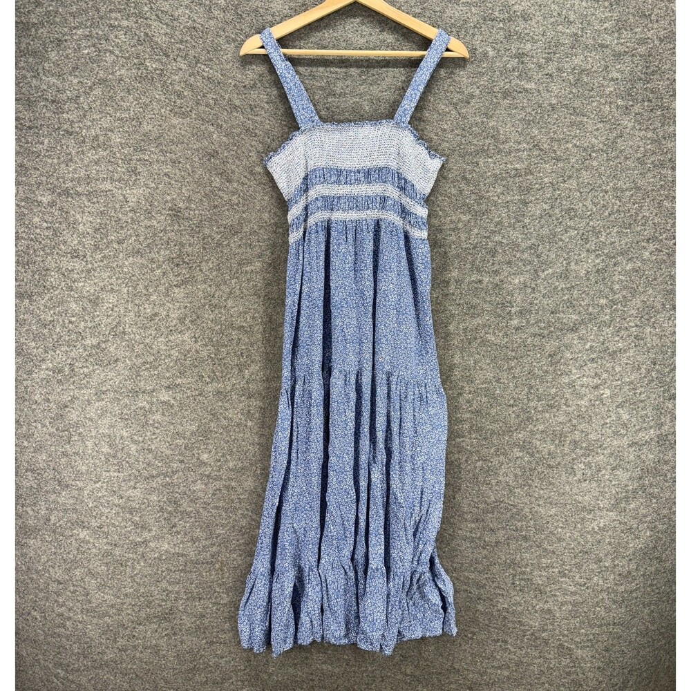 QED London Dress Women 8 Blue Floral Maxi Long Sleeveless Square Neck Casual